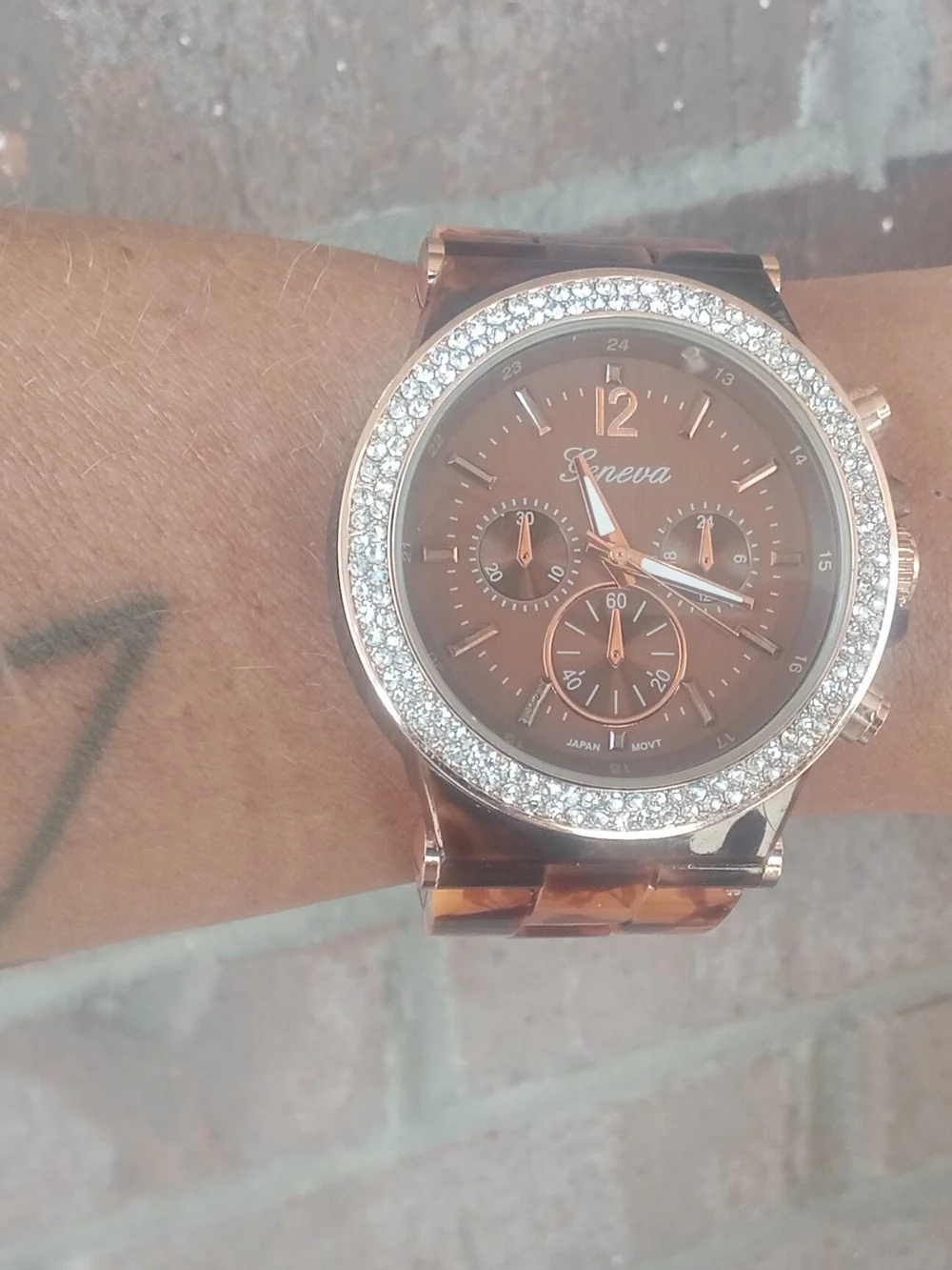 Geneva Rose Gold and Brown Crystal Accent Women's Watch